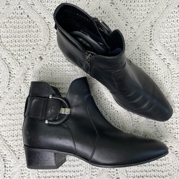 Aquatalia Shoes - Aquatalia Flambay Phiona Black Leather Side Buckle Ankle Boots